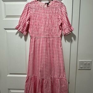 Elegant Pink Gingham Casual Dress